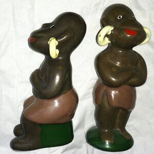 Vintage 1950's Ubangi Couple Salt & Pepper Set - Made in Japan -Excellent Cond.